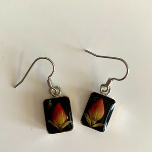 Earrings with real rosebuds